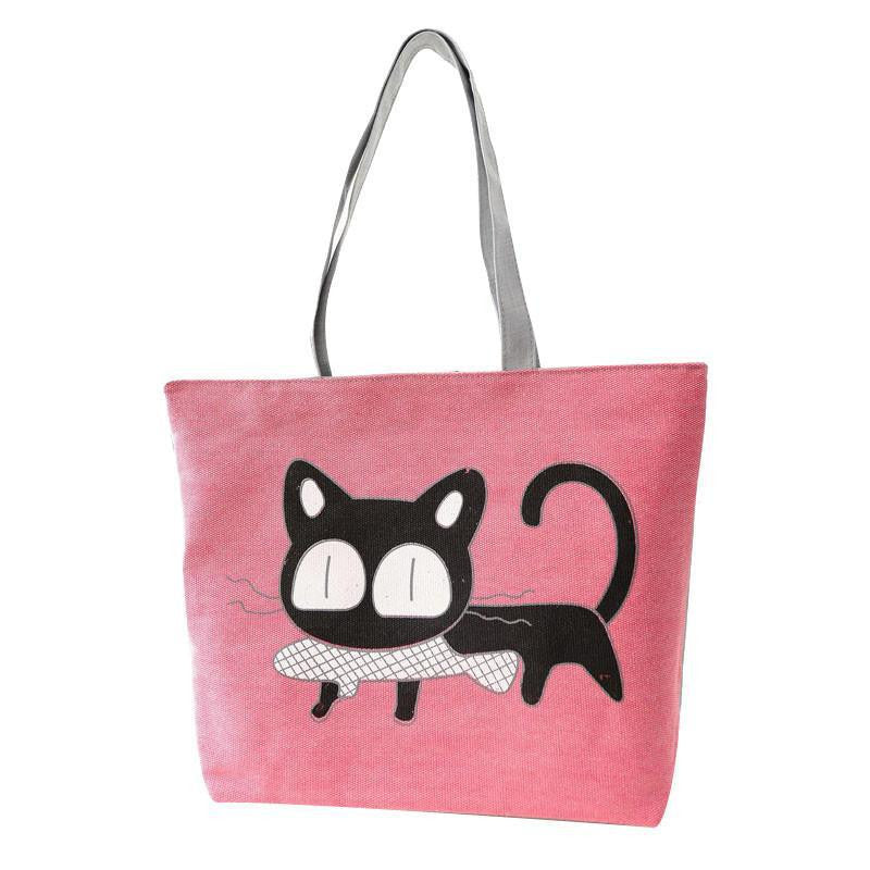 Cat Design Canvas Casual Shoulder Tote Bag bws