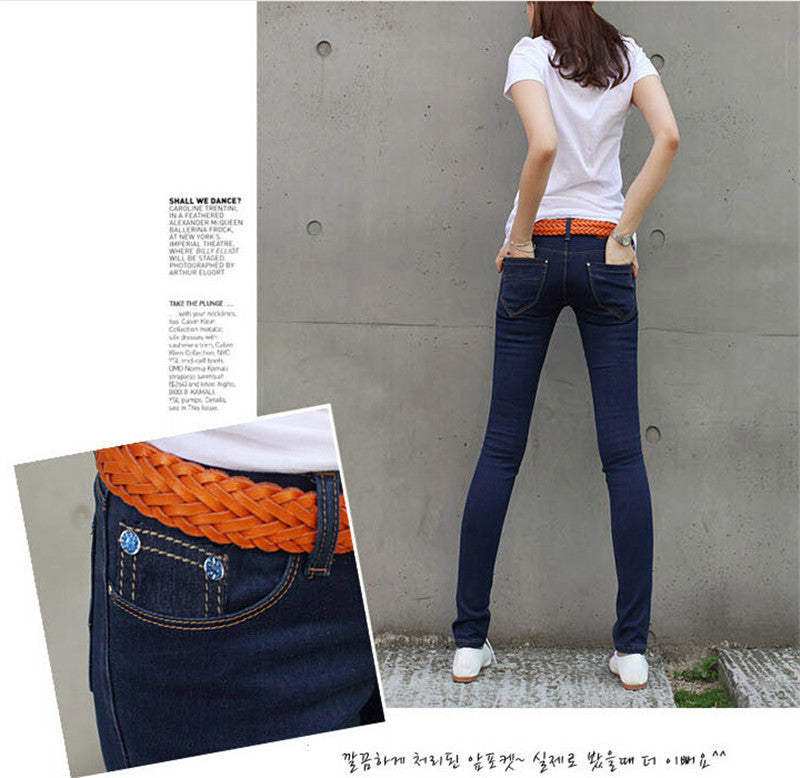 Summer Style Washed Mid Waist Jeans For Women