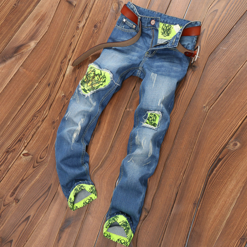 Tiger Patch Printing Design Fashion Jeans for Men
