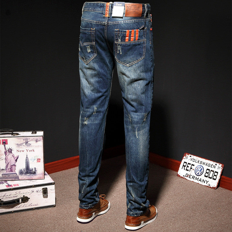 High Quality Blue Color Jeans For Men Ripped Button Pants