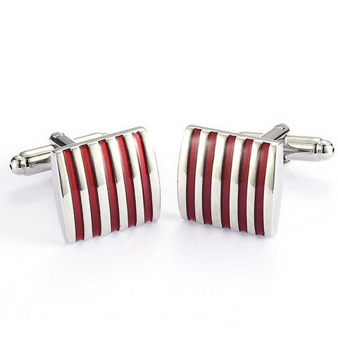 High Quality Classic Red Stripe Square Pattern Cufflinks For Men