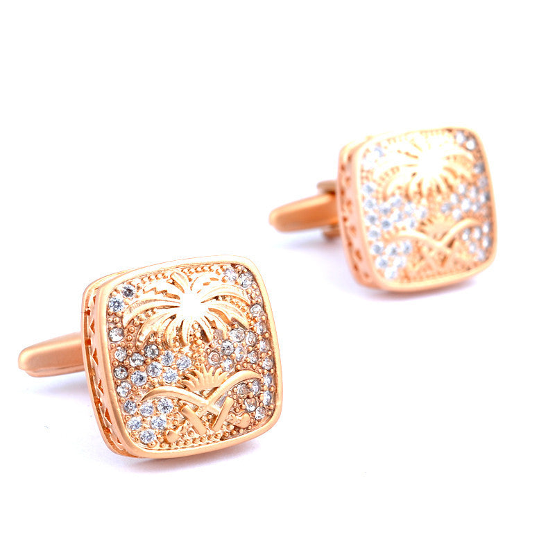 Classic Upscale Rose Gold Plated Crystal Cufflinks