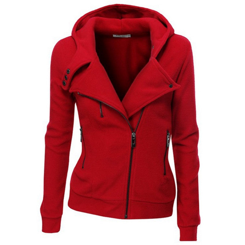 Solid Color Hooded Long Sleeve Women Jackets