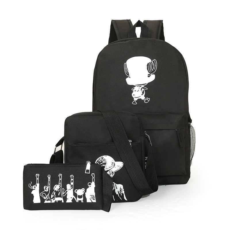 3Pcs/Sets Luminous Black Backpacks Canvas Large Capacity Unisex Bag bmbwb