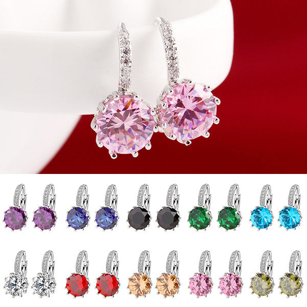 Fashion 10 Color Crystal Round Zirconia Earrings