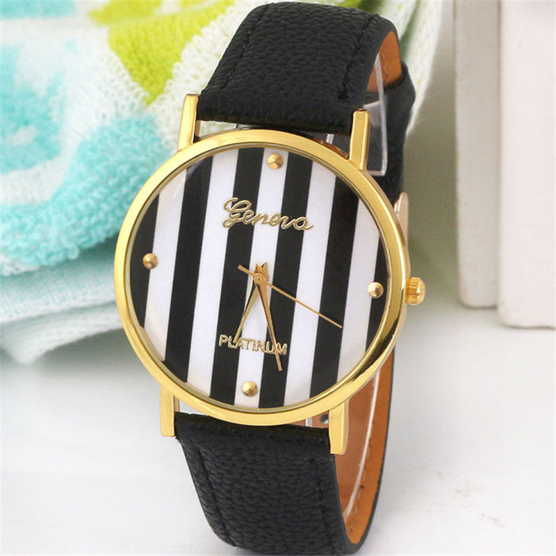 Classic Stripes Print PU Leather Watch ww-d