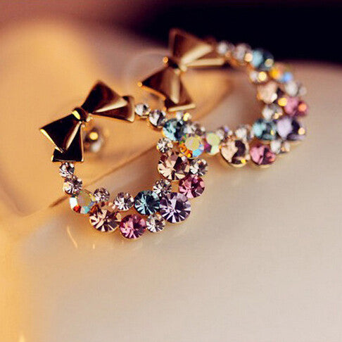 Colorful Rhinestone Bow Earrings