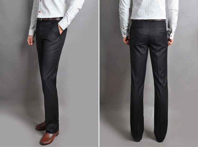 Slim Fit Formal Dress Pants Straight Suit Trousers in 2 Colors Gray Black