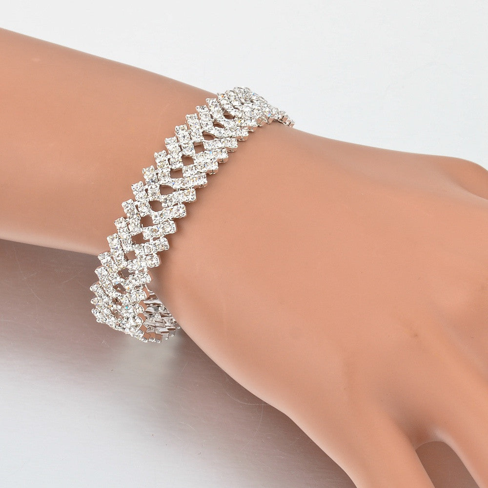 Luxury Crystal Silver Bangles Bridal Wedding Bracelets Jewelry