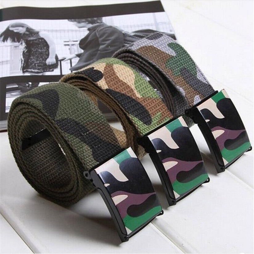 Square Military Buckle Canvas Unisex Belt