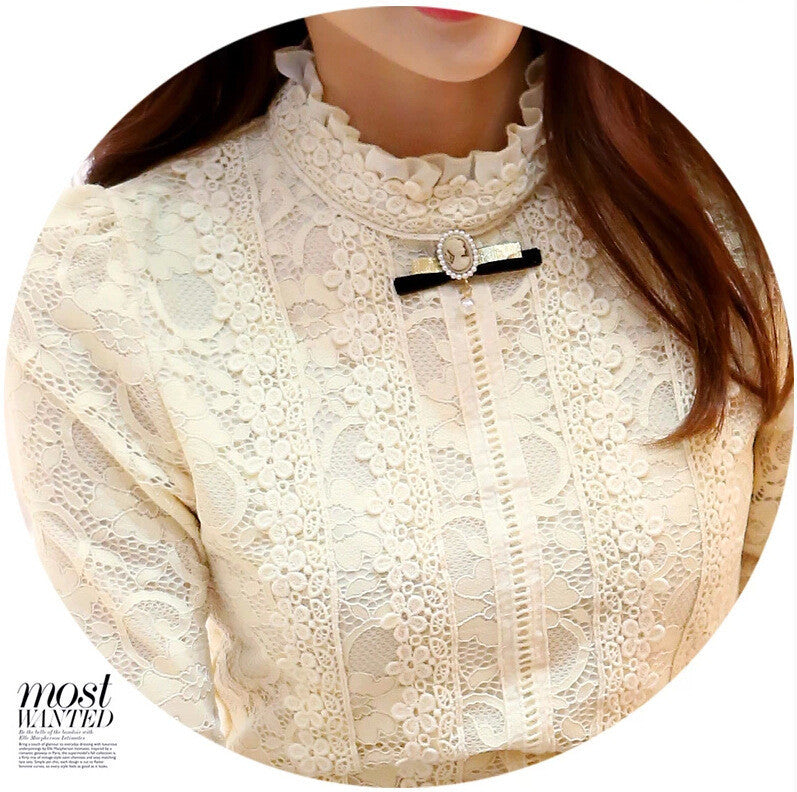 Women Crochet Blouse Lace Fleece Shirt Tops