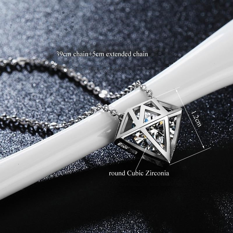 Cute Hollow Round Cut Clear Zirconia Pendants White Gold Plated Necklaces