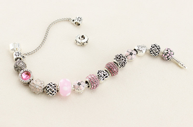 Pink Crystal Beads Charm Bracelets