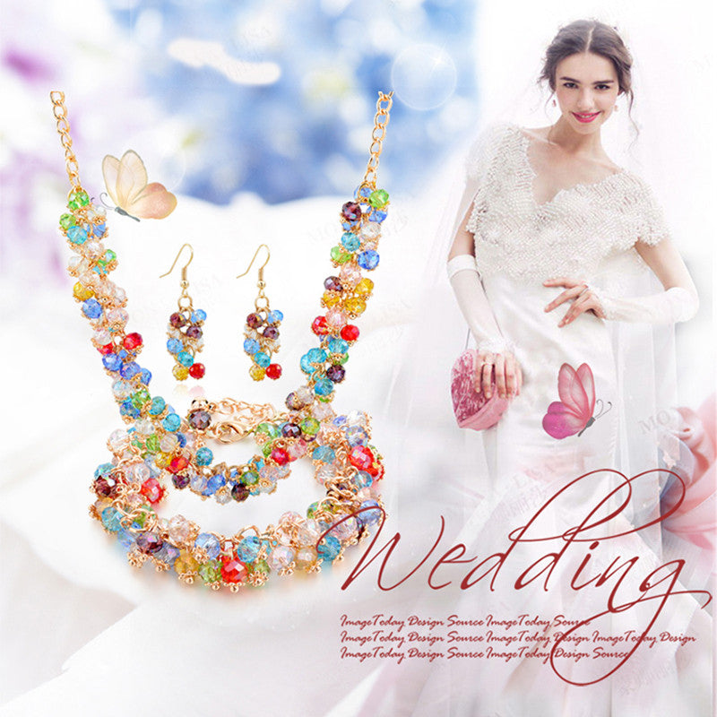 Colorful Bracelets Gold Necklaces & Earrings Crystal Jewelry Sets