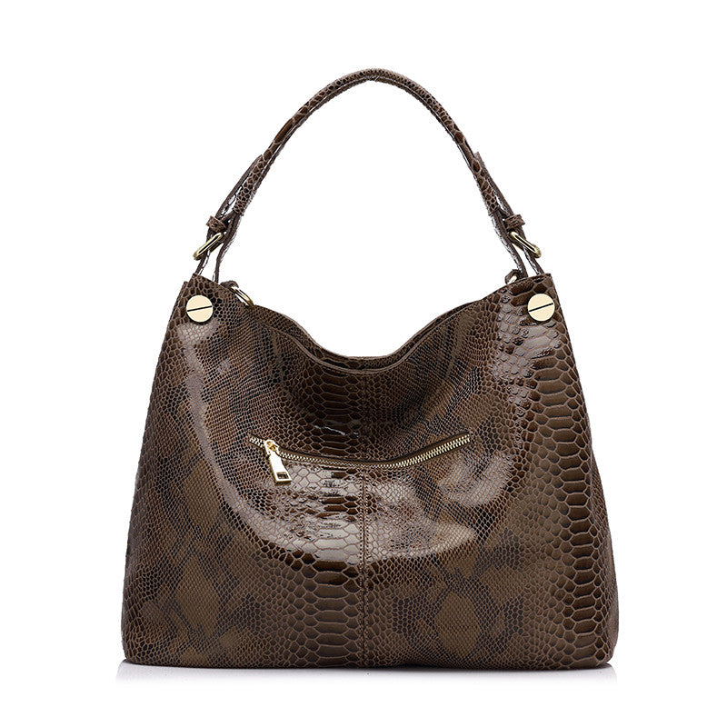 Genuine Leather Serpentine Prints Leather Handbags Hobos Tote