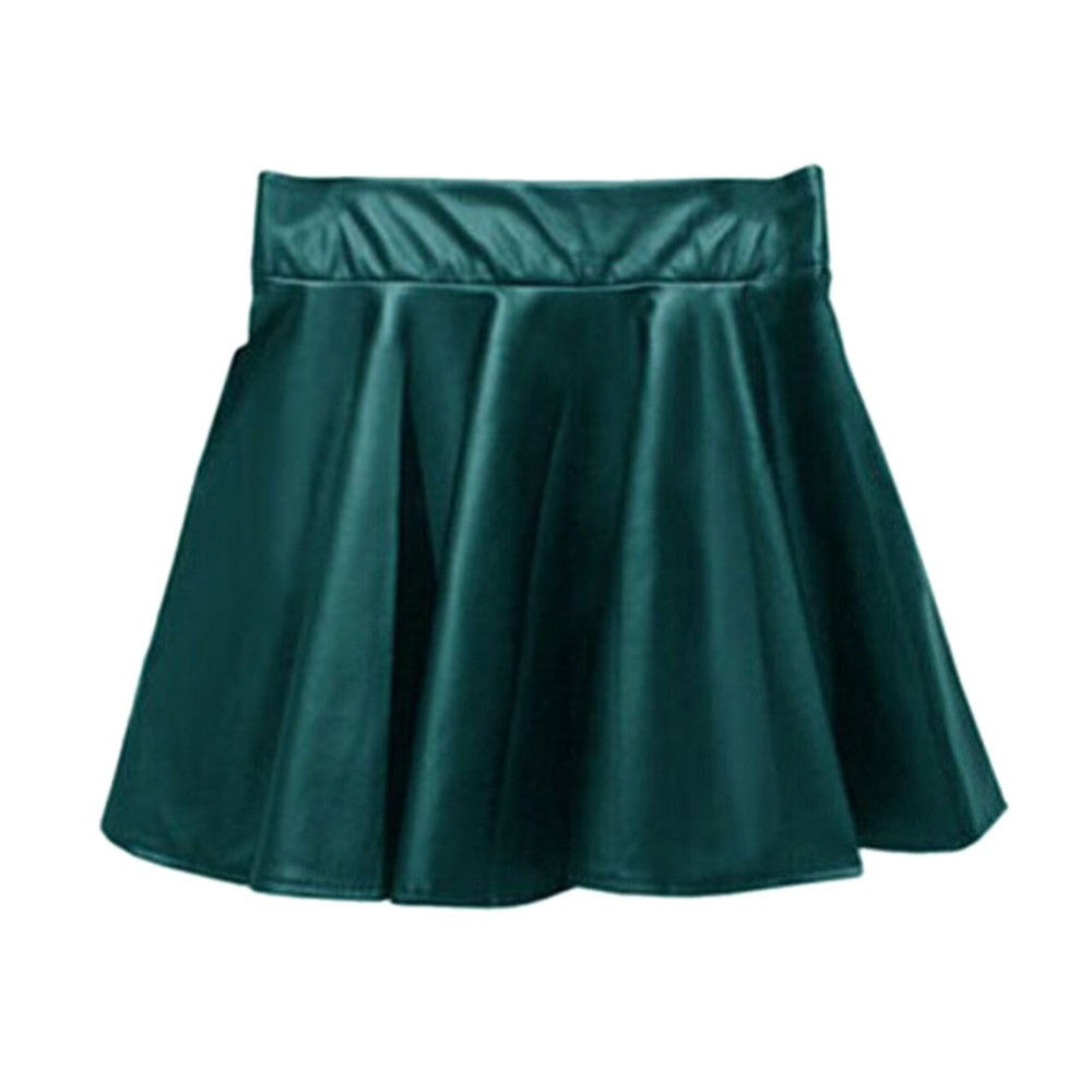 High Waist Short Pleated Faux Leather Pleated Mini Skirts