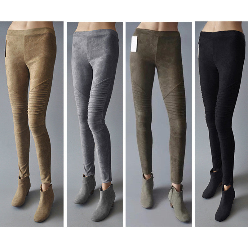 High Waist Retro Elastic Stretchy Slim Faux Suede Leggings Women Pants