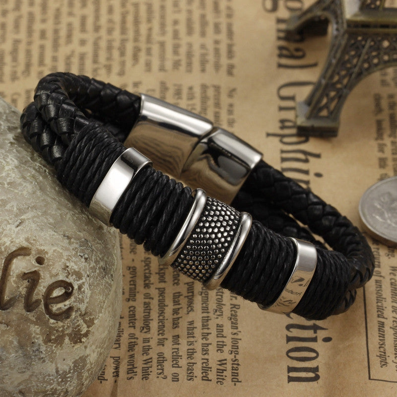 Black Leather Magnetic Clasps Quality Bracelets mj-
