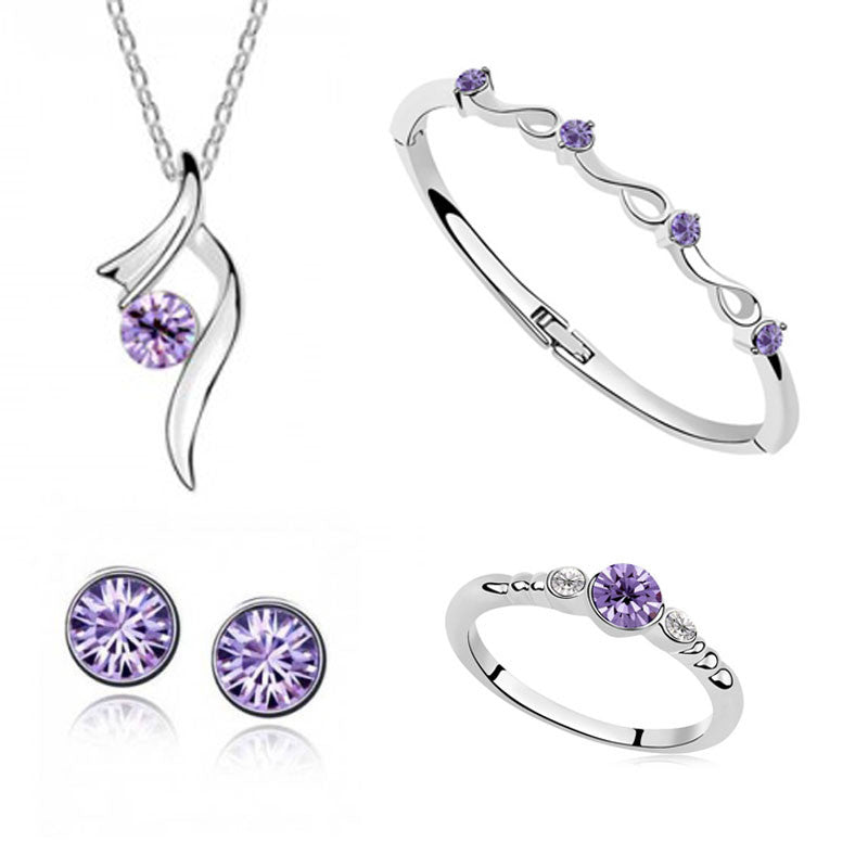White Gold Crystal Pendant Necklaces Earrings Bracelets Rings Jewelry Sets wr-