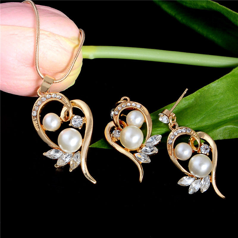 Water Drop Pearl Flowers Gold Plated Necklaces Earrings Jewelry Sets