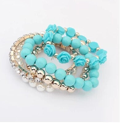 Simulated-Pearl Bracelets Mix Beads Flower