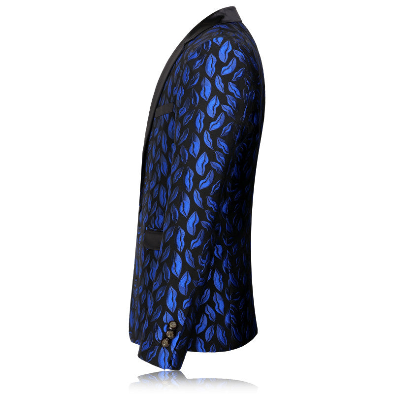 Luxury Royal Blue Printed Pattern Slim Fitted Blazer for Men