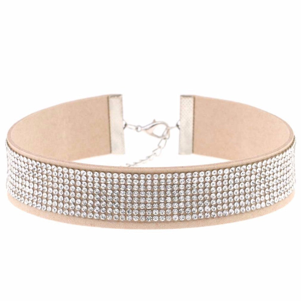 Leather Rhinestone Necklaces Crystal Chocker Collar