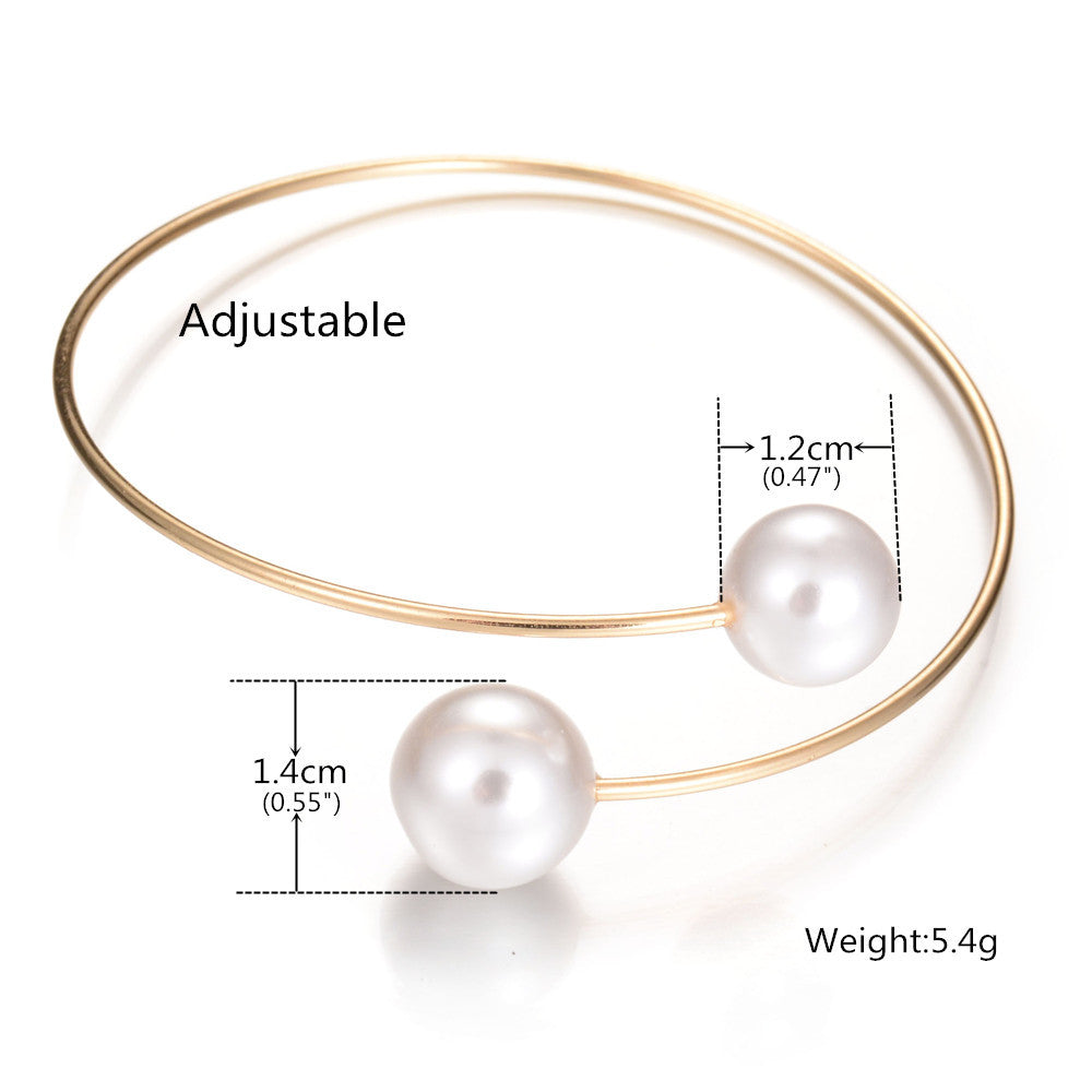 Double Simulated Pearl Ball Open Bracelets