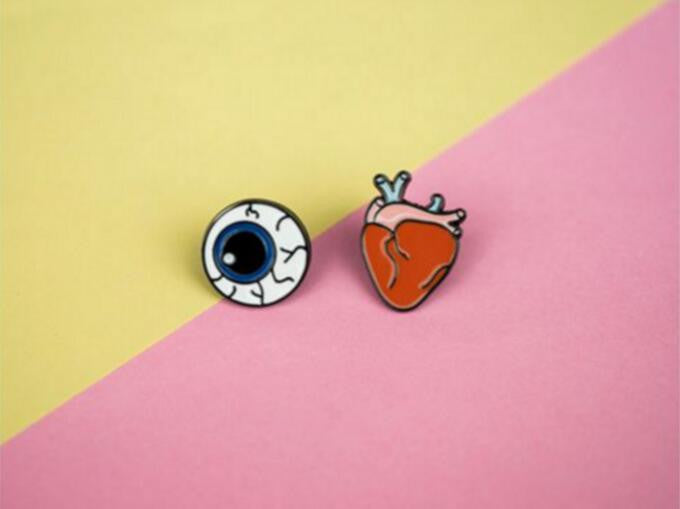 Cartoon Cute Brain Heart Eye Tooth Metal Brooch Pins