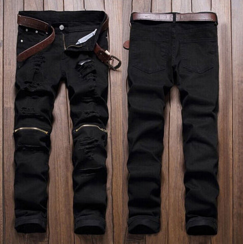 Casual Ripped Hollow Out Biker Jeans for Men