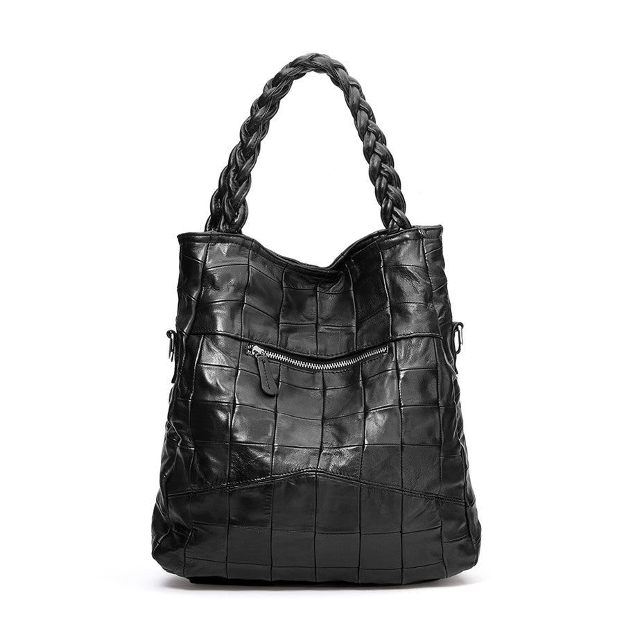 Genuine Leather Patchwork Women's Shoulder Bag Tote Handbag