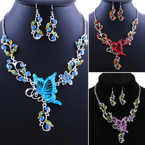 Splendid Butterfly & Flower Pattern Pendants Necklaces Earrings Bridal Jewelry Sets
