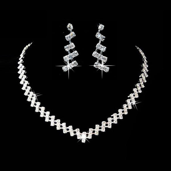 Crystal Bridal Choker Necklace Earrings Wedding Jewelry Sets