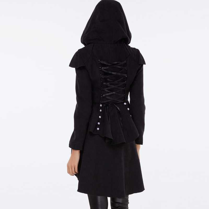Black Overcoat Corset Hooded Long Sleeve Women Jacket