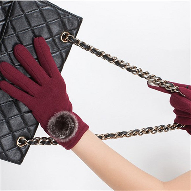 1 Pair 4 Colors Elegant Rabbit Fur Woolen Gloves For Women