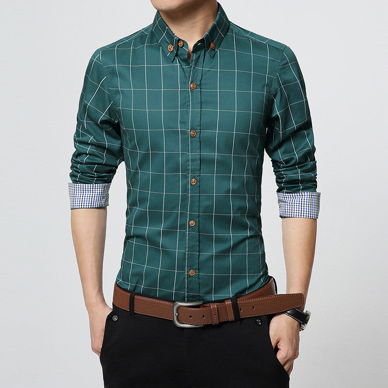 Slim Fit Plaid Cotton Casual Shirt for Men Social Plus Size M-5XL
