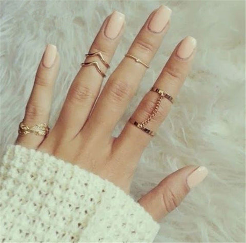 Shiny Punk Style Gold Plated Stacking Midi Finger Knuckle Rings 6Pcs/Lot