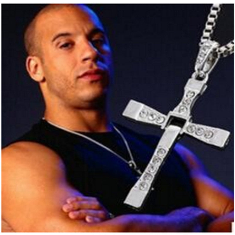 The Fast And Furious Design Crystal Cross Pendant Chain For Men mj-