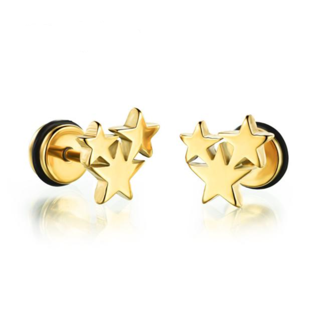 Three Star Silver / Black / Gold Earrings Vintage Women Men's Jewelry