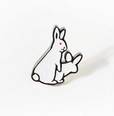 Cute 2 White Rabbits Evil Brooch Pins