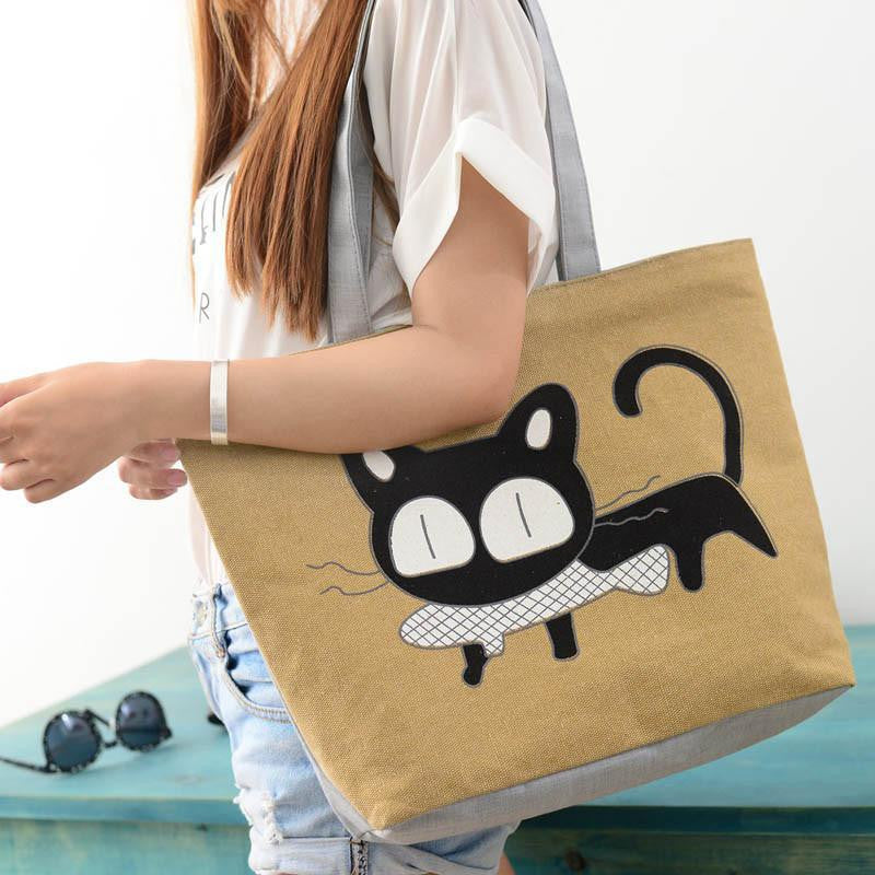 Cat Design Canvas Casual Shoulder Tote Bag bws