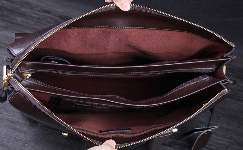 Luxury Leather Briefcase Of High Quality Men's 14inch Laptop Bag