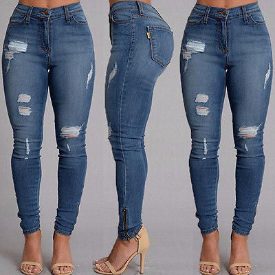 Skinny Ripped Pants High Waist Stretch Jeans For Women