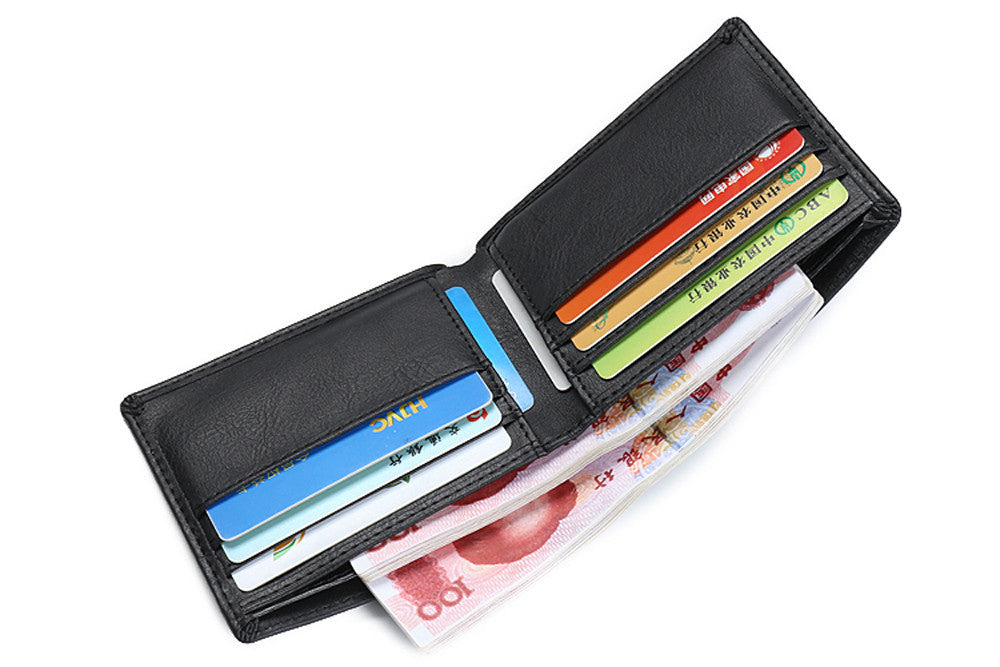 Black Leather Credit/ID Card Holder Men's Wallet