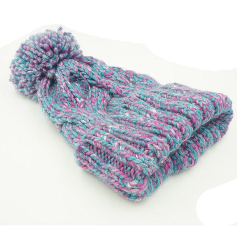Knitted Acrylic Mix Colors Big Pompom Women Hats