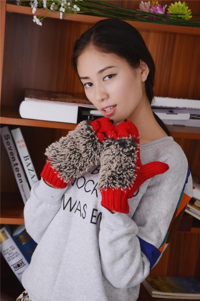 Cartoon Hedgehog Shape Winter Gloves For Women