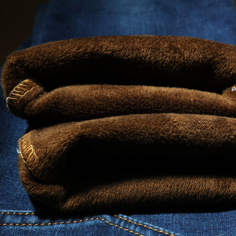 Winter Stretch Thicken with Warm Fleece High Quality Denim Jeans for Men