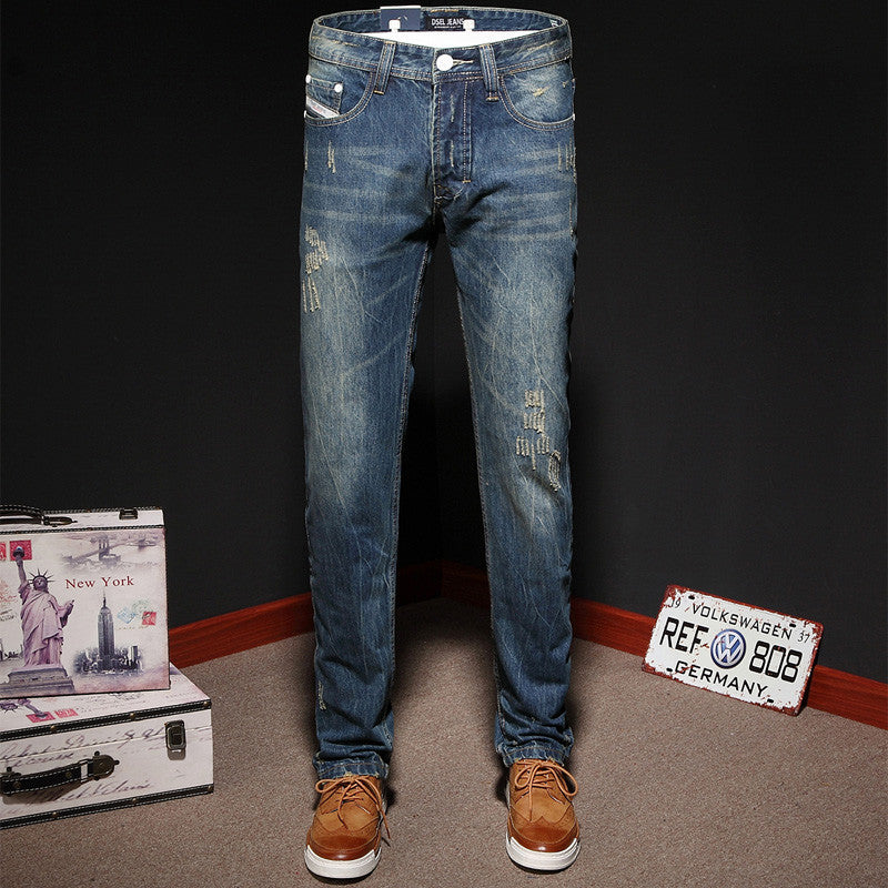 High Quality Blue Color Jeans For Men Ripped Button Pants