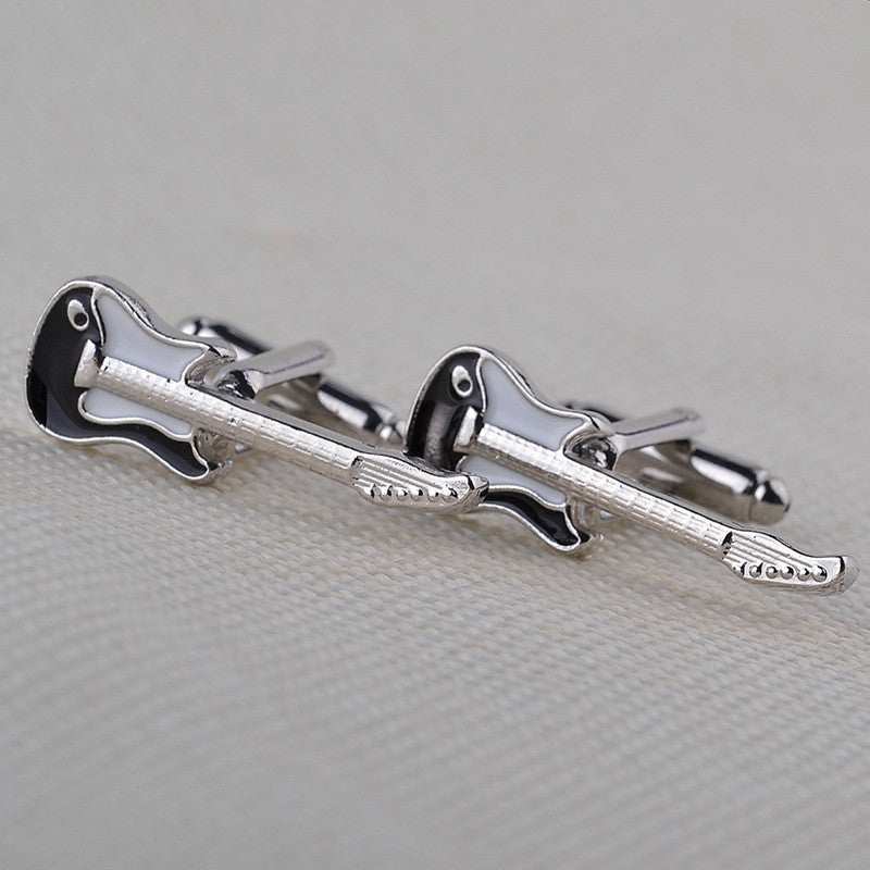 Trendy Fashion Guitar Musical Instrument Silver Cufflinks