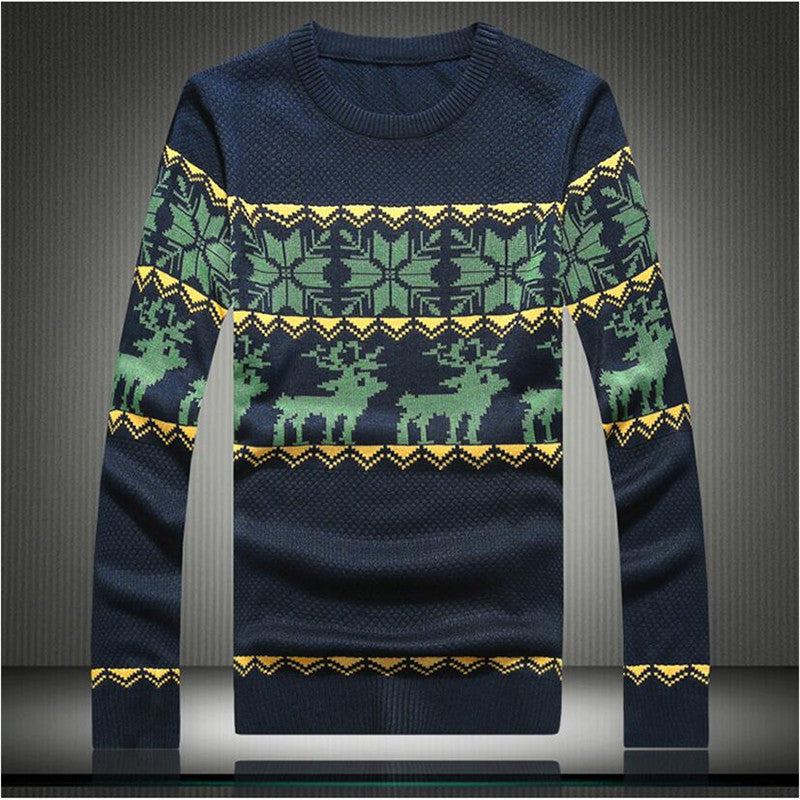 Casual Knitted Men's Sweater Fashion Christmas Deer Snow Pattern